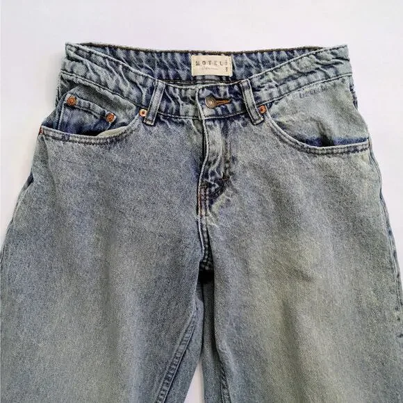 Motel Denim Jeans Womens W 28 L 34 Blue Wide Leg 100% Cotton Low Rise Rigid - Picture 3 of 11